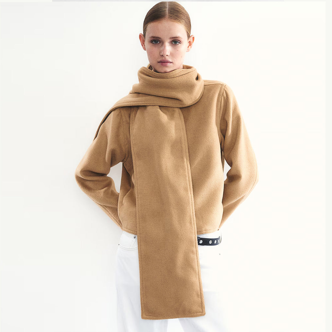 Felted Jacket with Scarf - Camel