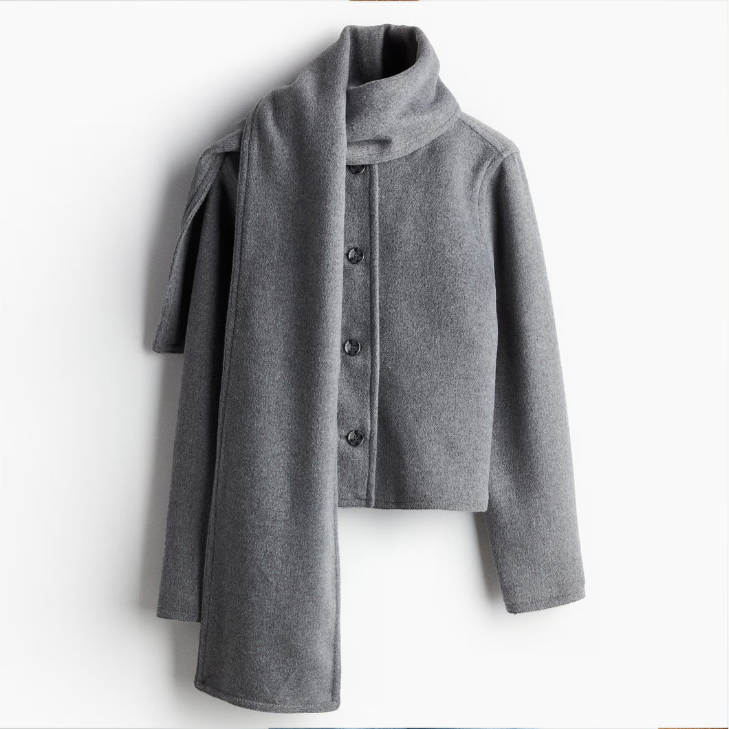 Felted Jacket with Scarf - Gray