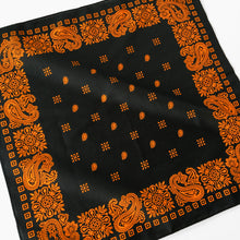 Load image into Gallery viewer, Black &amp; Orange Square Border Bandana