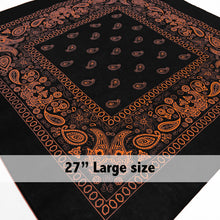Load image into Gallery viewer, Large Black &amp; Orange Floral Paisley Bandana