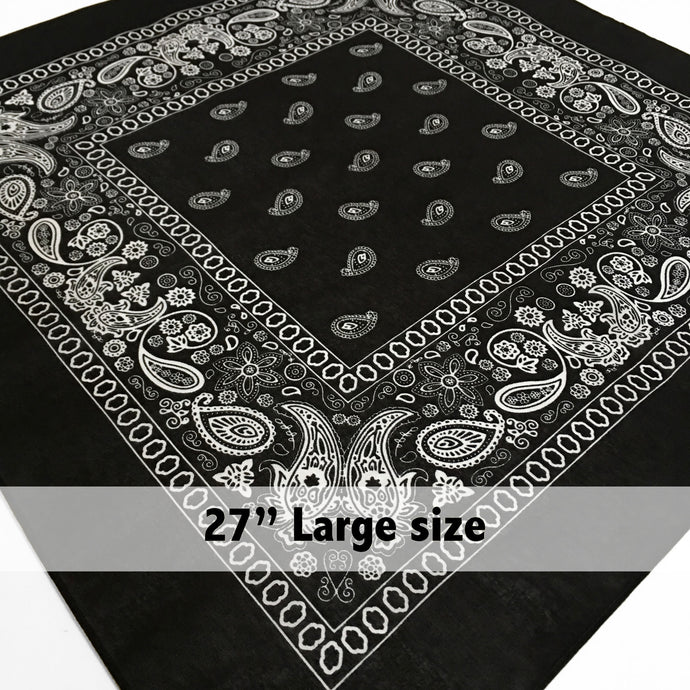 Large Black & White Floral Paisley Bandana