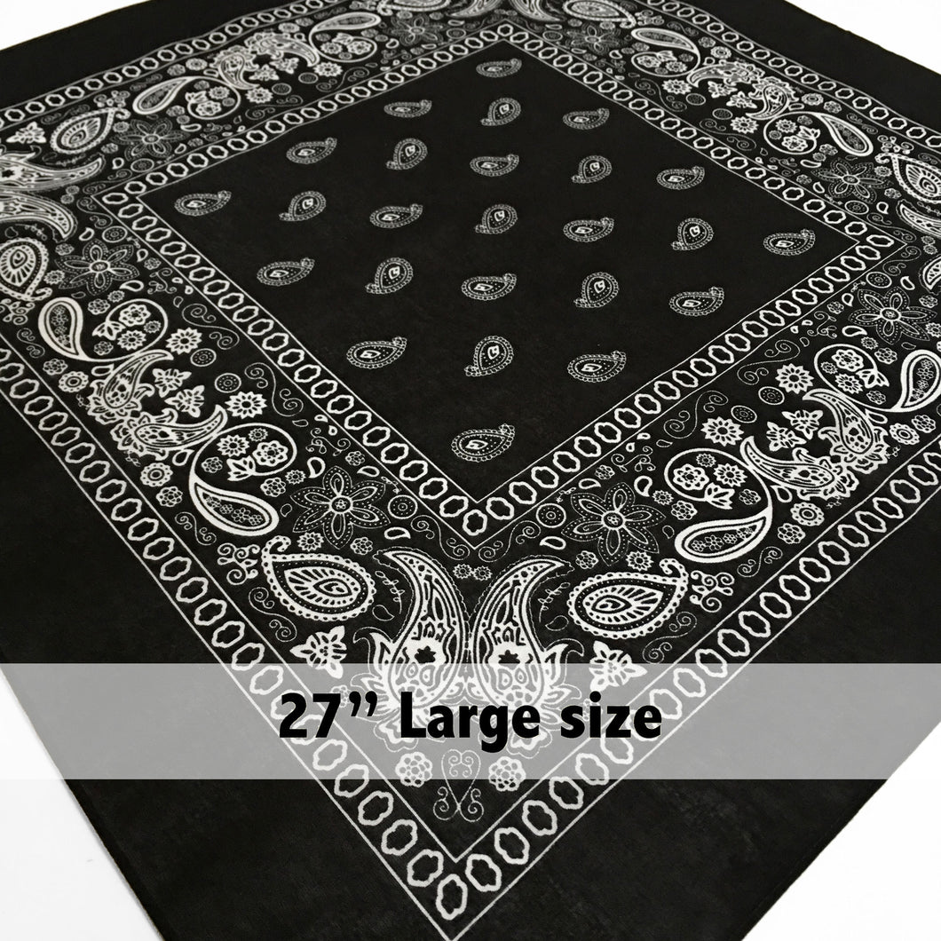 Large Black & White Floral Paisley Bandana