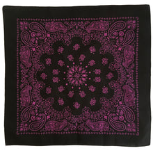 Load image into Gallery viewer, black bandana with hot pink paisley print