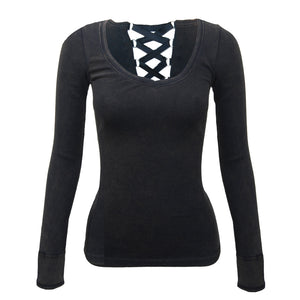 Long Sleeve Ribbon Corset Top