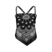 Load image into Gallery viewer, black bandana top with white print front view