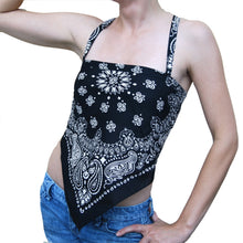 Load image into Gallery viewer, Black bandana top on model front view