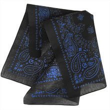 Load image into Gallery viewer, Black bandana with blue paisley print a folded view