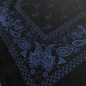 black bandana with blue paisley print angle view