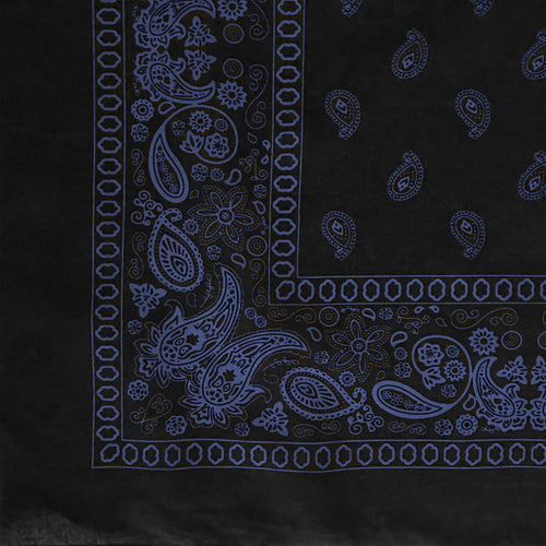 blue and black paisley and floral print bandana corner view