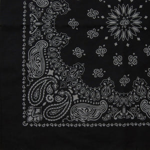 Black bandana with gray print partial view