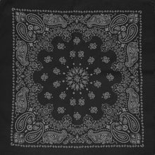 Load image into Gallery viewer, Black bandana with gray paisley print whole pattern view