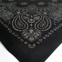 Load image into Gallery viewer, black and gray bandana large size close view of paisleys