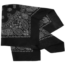 Load image into Gallery viewer, black bandana with gray paisley print folded