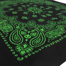 Load image into Gallery viewer, Black and green bandana print shown at an angle