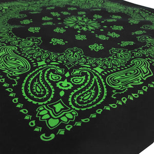 Black and green bandana print shown at an angle
