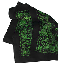 Load image into Gallery viewer, Black and green bandana paisley print folded