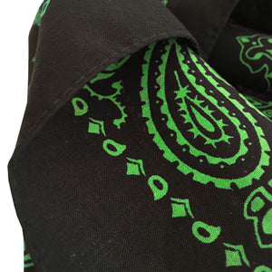 Green printed bandana close up of edge