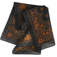 Load image into Gallery viewer, Black and orange bandana folded view