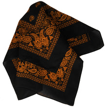 Load image into Gallery viewer, Black and orange bandana folded