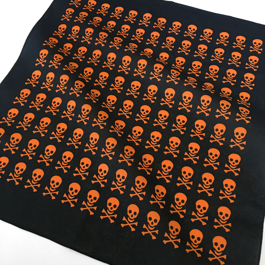 Skull & Crossbones Bandana with Orange Allover Print
