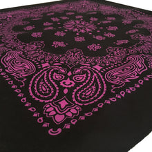 Load image into Gallery viewer, black and hot pink bandana shown at an angle