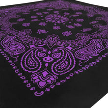 Load image into Gallery viewer, Black and purple bandana shown at an angle