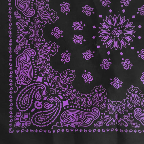 Black and purple paisley bandana print closeup
