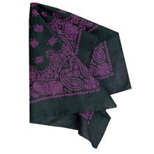 Load image into Gallery viewer, black and purple large size paisley bandana folded 