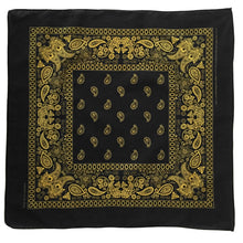 Load image into Gallery viewer, Black and yellow paisley bandana whole print