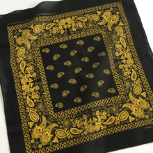 Load image into Gallery viewer, Black &amp; Yellow Floral Paisley Bandana