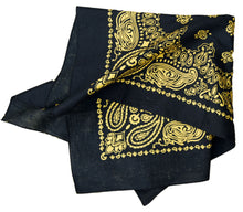 Load image into Gallery viewer, Large black and yellow bandana folded