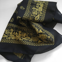 Load image into Gallery viewer, Large Black &amp; Yellow Floral Paisley Bandana
