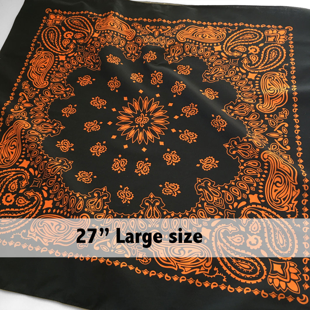 Large Black & Orange Cowboy Bandana