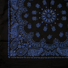 Load image into Gallery viewer, large black and blue bandana 1/4 print pattern view