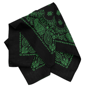large black and green bandana with trainmen print folded view