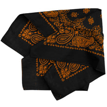 Load image into Gallery viewer, black and orange cowboy bandana, large size, folded view