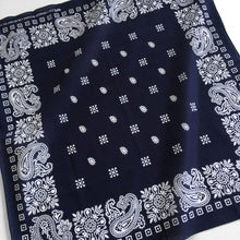 Load image into Gallery viewer, Navy &amp; White Square Border Bandana