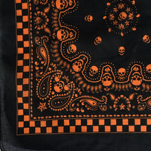 Load image into Gallery viewer, Black &amp; Orange Skull Paisley Bandana