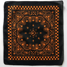 Load image into Gallery viewer, Black &amp; Orange Skull Paisley Bandana