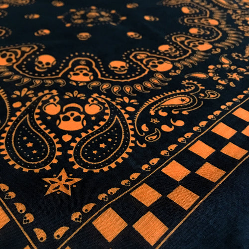 Black & Orange Skull Paisley Bandana