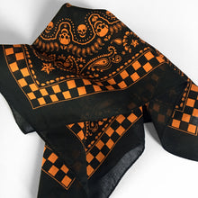 Load image into Gallery viewer, Black &amp; Orange Skull Paisley Bandana