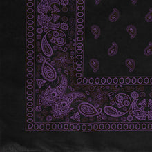 Load image into Gallery viewer, Black and purple paisley bandana partial pattern view