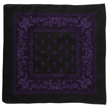 Load image into Gallery viewer, Black bandana with purple floral and paisley print pattern