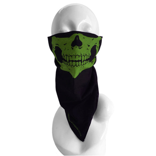 Black & Green Half Skull Face Bandana