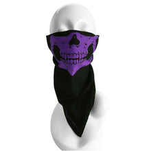 Load image into Gallery viewer, Black &amp; Purple Half Skull Face Bandana